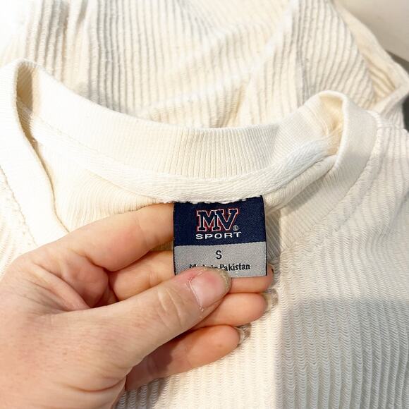 Beach Bum Corded Long Sleeve Crewneck Pullover Sweatshirt Cream Pink Small - Picture 3 of 6